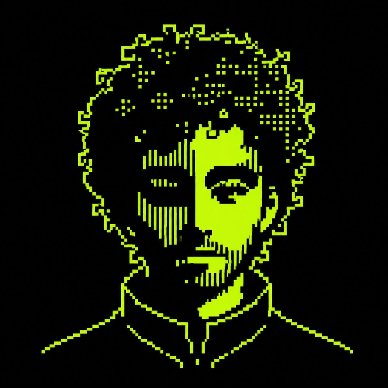 Nyro black and lime pixel portrait